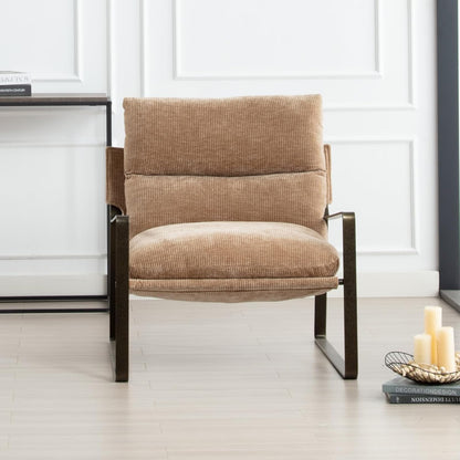 DUOMAY Mid-Century Accent Chair Armchair, Comfy Chenille Leisure Chair Lazy Chair with Brozen Metal