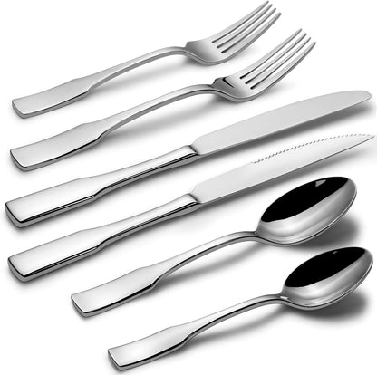 Alata Kate 24-Piece Silverware Set with Steak Knife, Stainless Steel Flatware Set Service for 4
