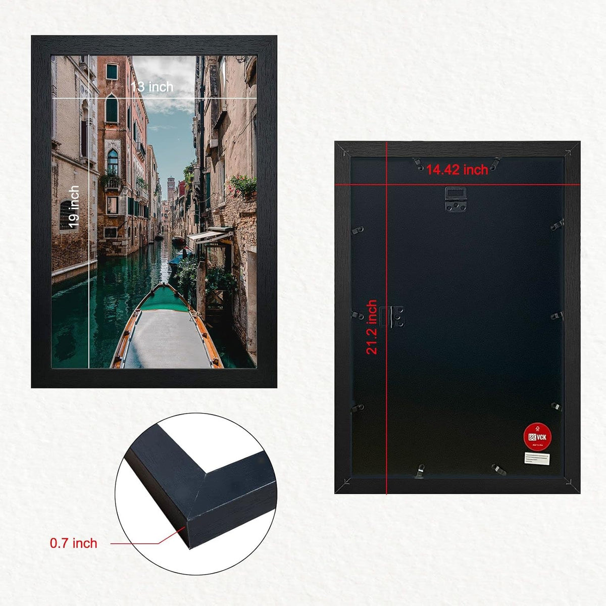 VCK Poster Frames 13x19 Black 3 Pack, Solid Wood Picture Frames for Wall Mounting Hanging Art and