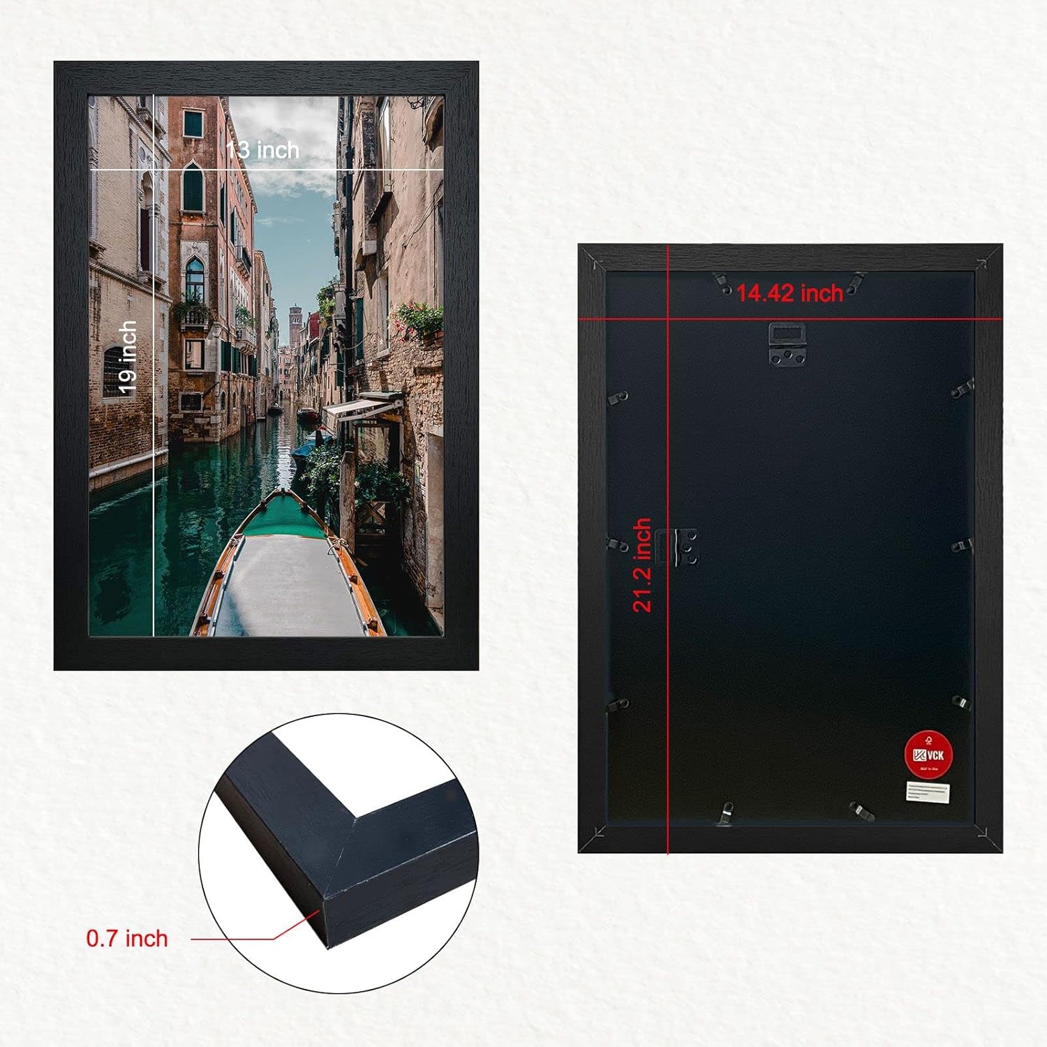 VCK Poster Frames 13x19 Black 3 Pack, Solid Wood Picture Frames for Wall Mounting Hanging Art and