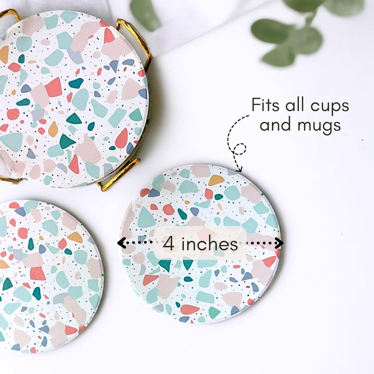 Terrazzo Drink Absorbent Coasters with Holder Set of 6, Ceramic Coaster for Drinks, Coffee Table