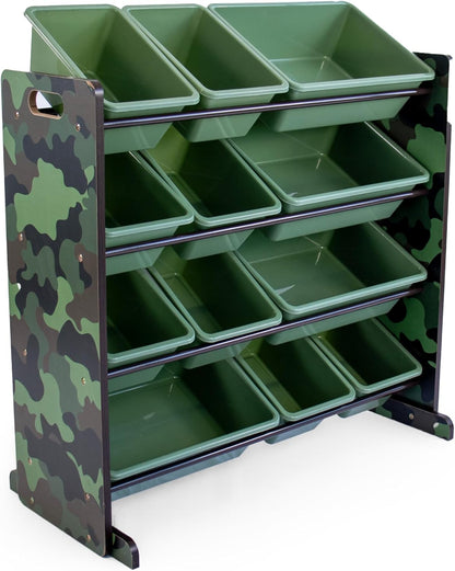Humble Crew Kids Toy Storage Organizer with 12 Plastic Bins, Camo – Removable Bins for Playroom