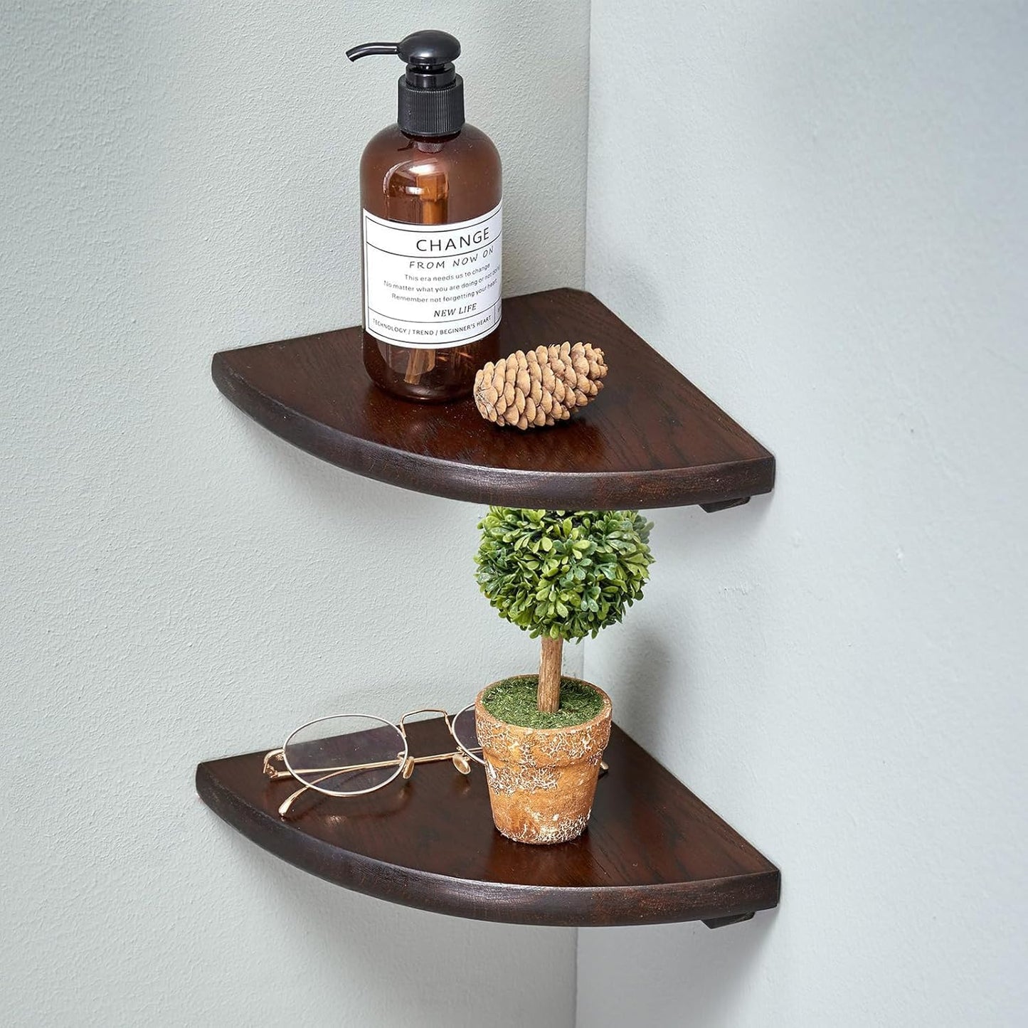Corner Shelves, Floating Corner Shelf, Set of 2 Solid Oak Wood Wall Shelves, Round End Wall Mount