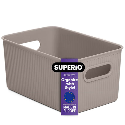 Superio Ribbed Collection - Decorative Plastic Basket Open Home Storage Bins Organizer, Medium