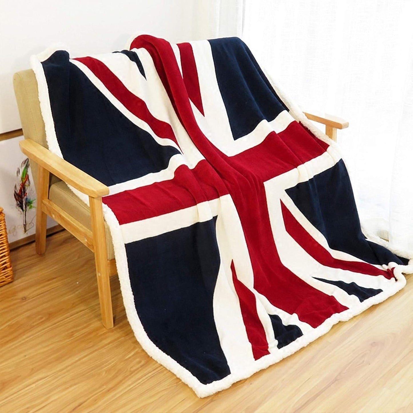 UKELER Flannel Sherpa Throw 60'' x 50'' Union Jack Fleece Blanket Soft Comfy Flannel Blanket Throws