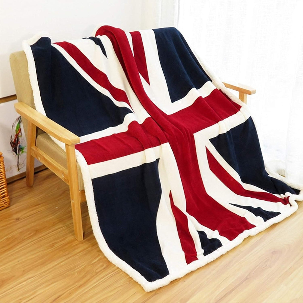UKELER Flannel Sherpa Throw 60'' x 50'' Union Jack Fleece Blanket Soft Comfy Flannel Blanket Throws