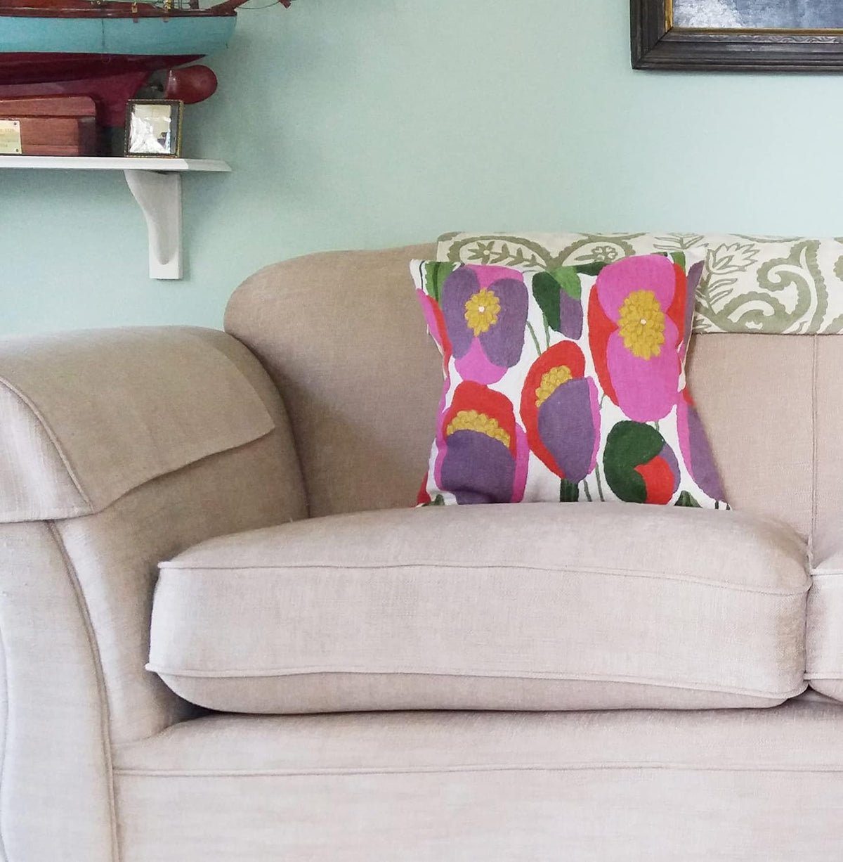 Lily Pink Flower Pillow Cover | Suzani Accent Pillow | Outdoor Floral Pillows | Hand Embroidered