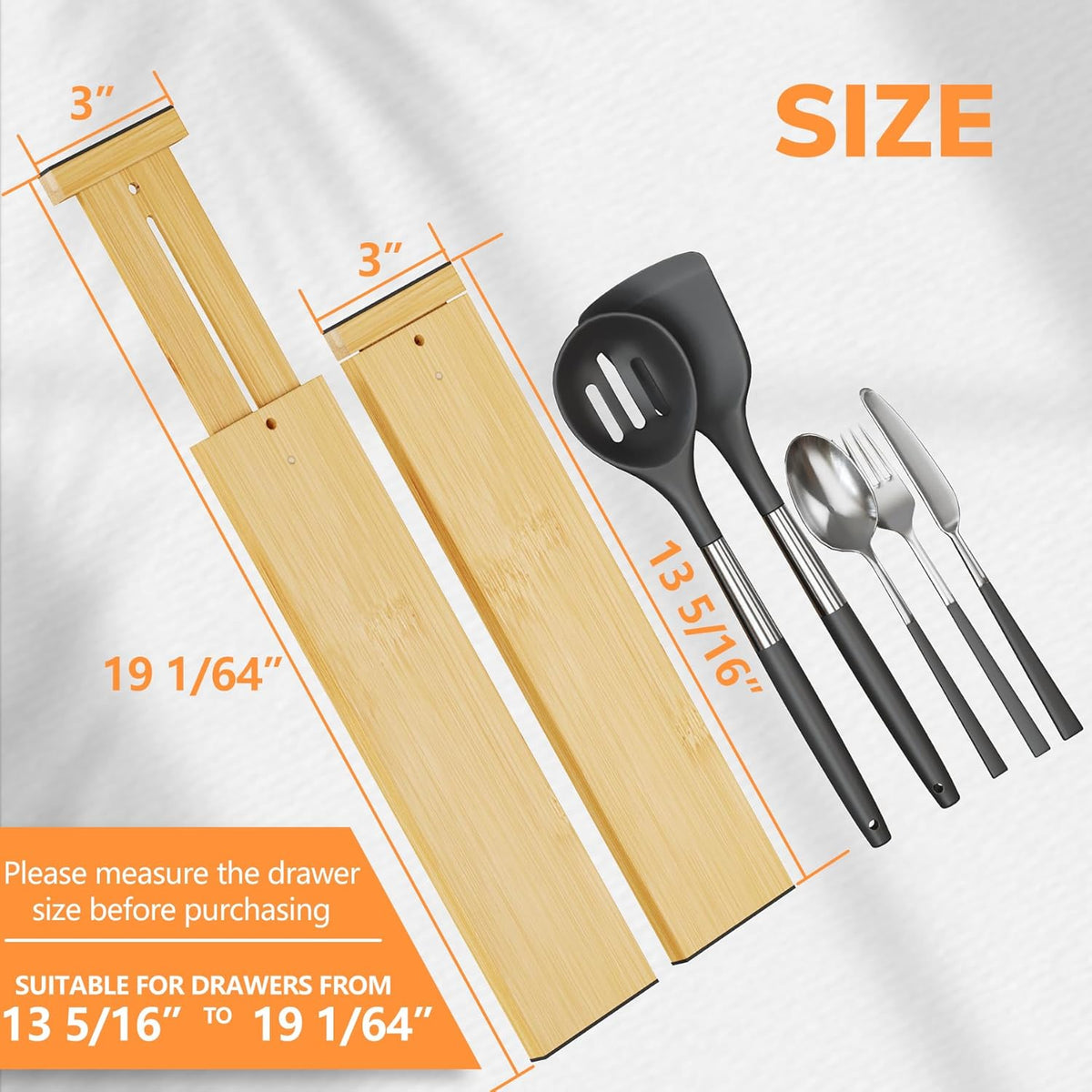 BAMEOS 4 pcs 3" High Bamboo Drawer Dividers Adjustable Drawer Organizer Expandable Drawer