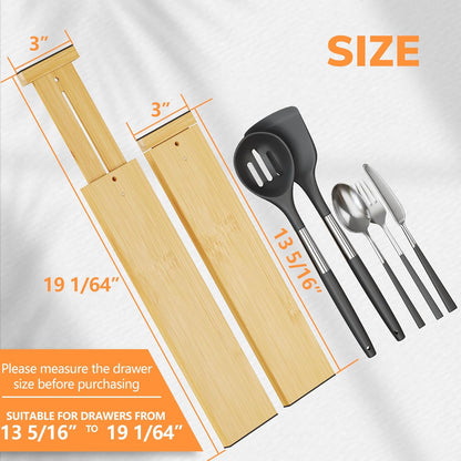 BAMEOS 4 pcs 3" High Bamboo Drawer Dividers Adjustable Drawer Organizer Expandable Drawer