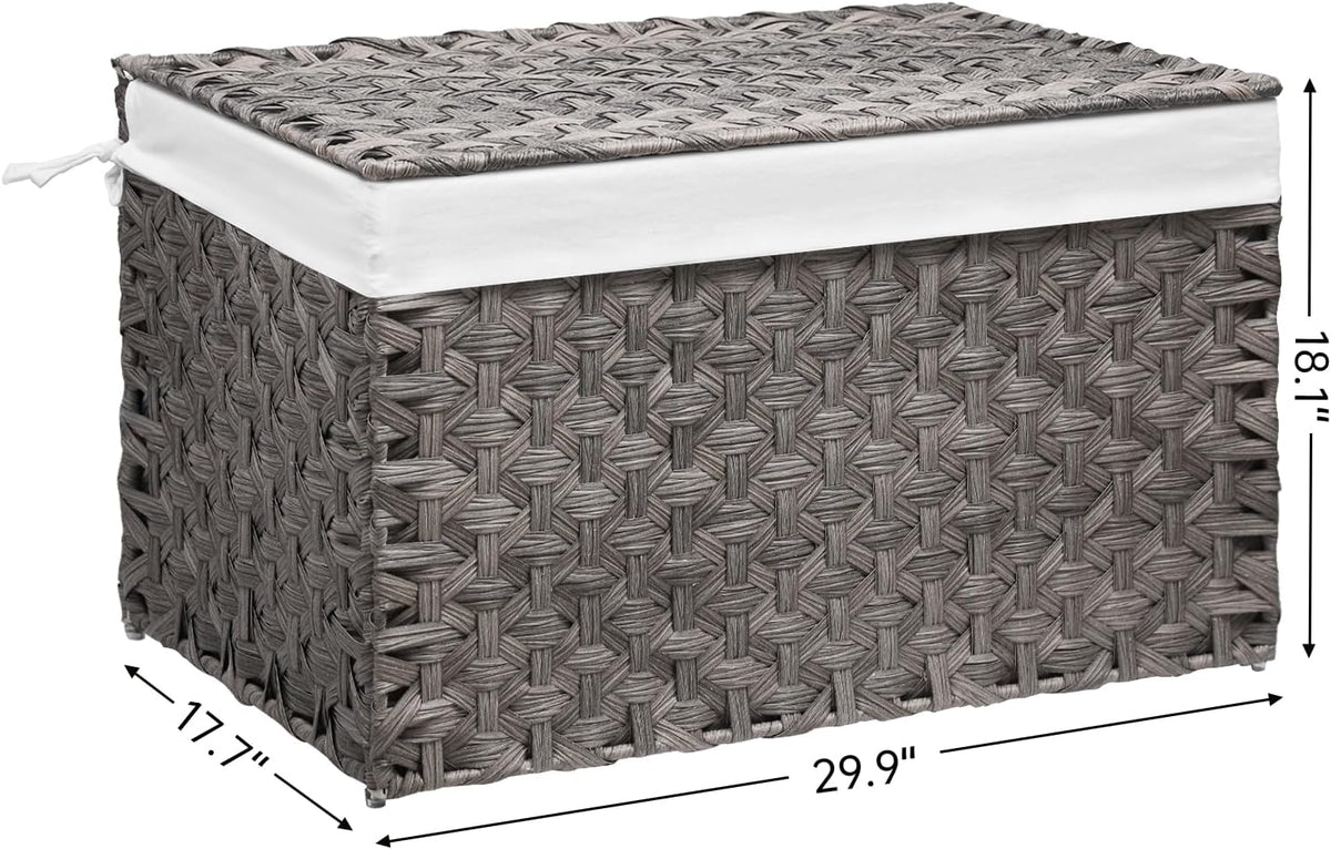 Wicker Storage Basket with Lid, 42.3 Gallon (160L) Large Blanket Basket with Lid, Woven Storage Bin