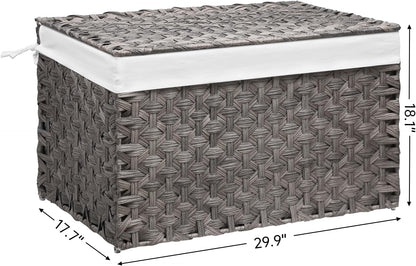 Wicker Storage Basket with Lid, 42.3 Gallon (160L) Large Blanket Basket with Lid, Woven Storage Bin