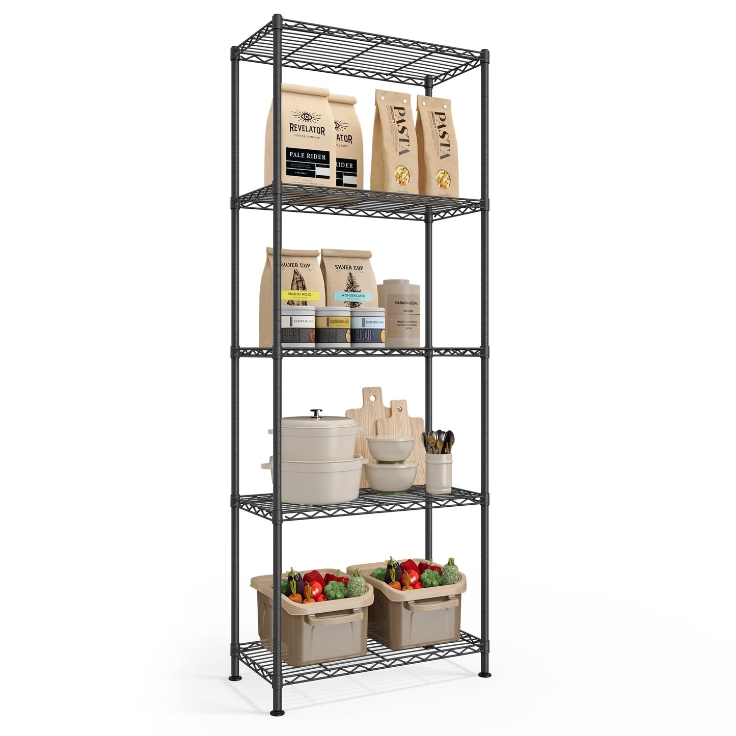SONGMICS Storage Shelf, Metal Wire Shelving Unit, Adjustable Shelves, for Garage, Bedroom, Living