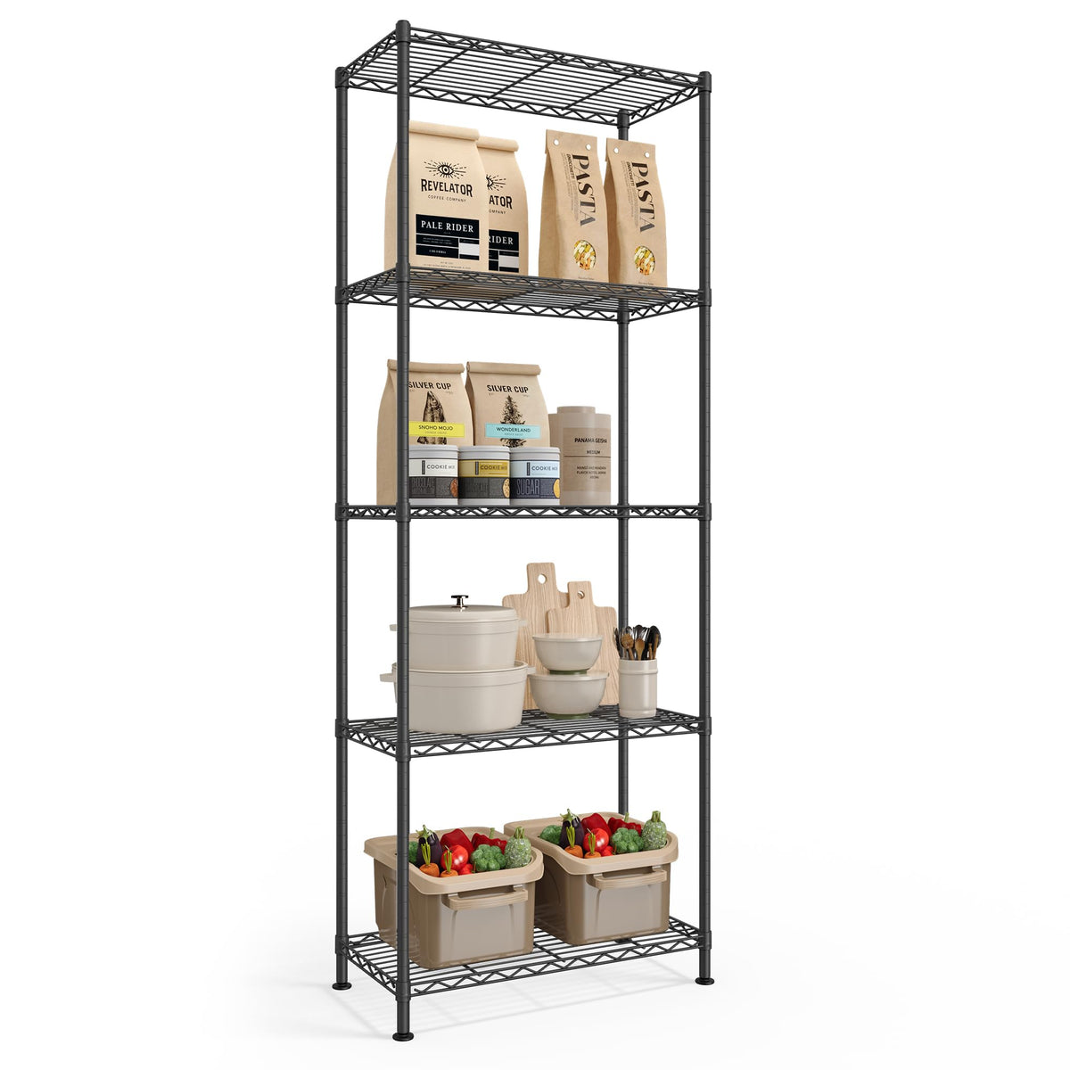 SONGMICS Storage Shelf, Metal Wire Shelving Unit, Adjustable Shelves, for Garage, Bedroom, Living