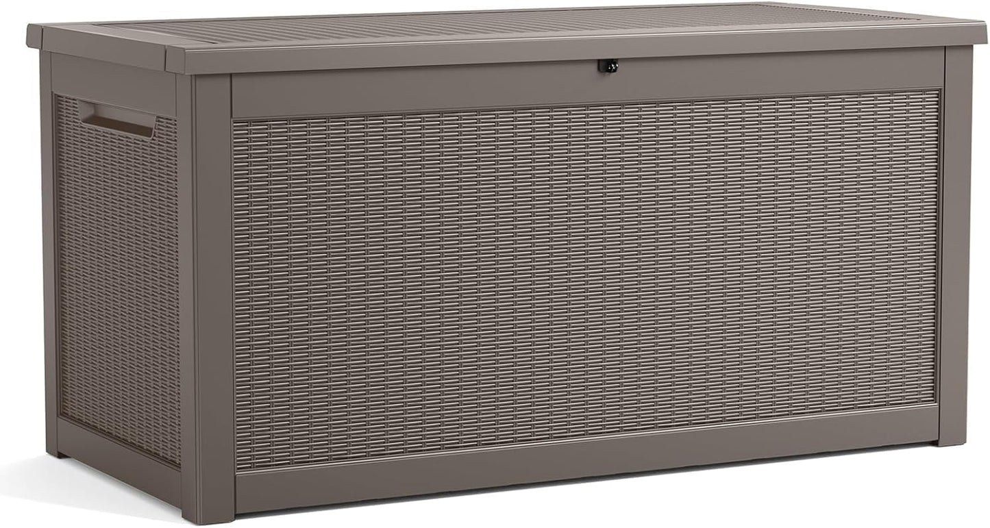 320 Gallon Lockable Resin Deck Box, Waterproof & UV-Resistant Outdoor Storage Box for Outdoor