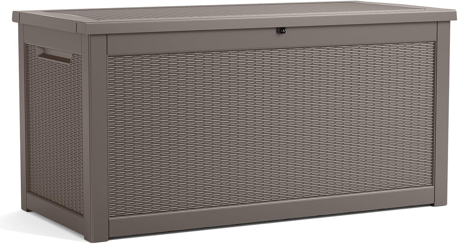 320 Gallon Lockable Resin Deck Box, Waterproof & UV-Resistant Outdoor Storage Box for Outdoor