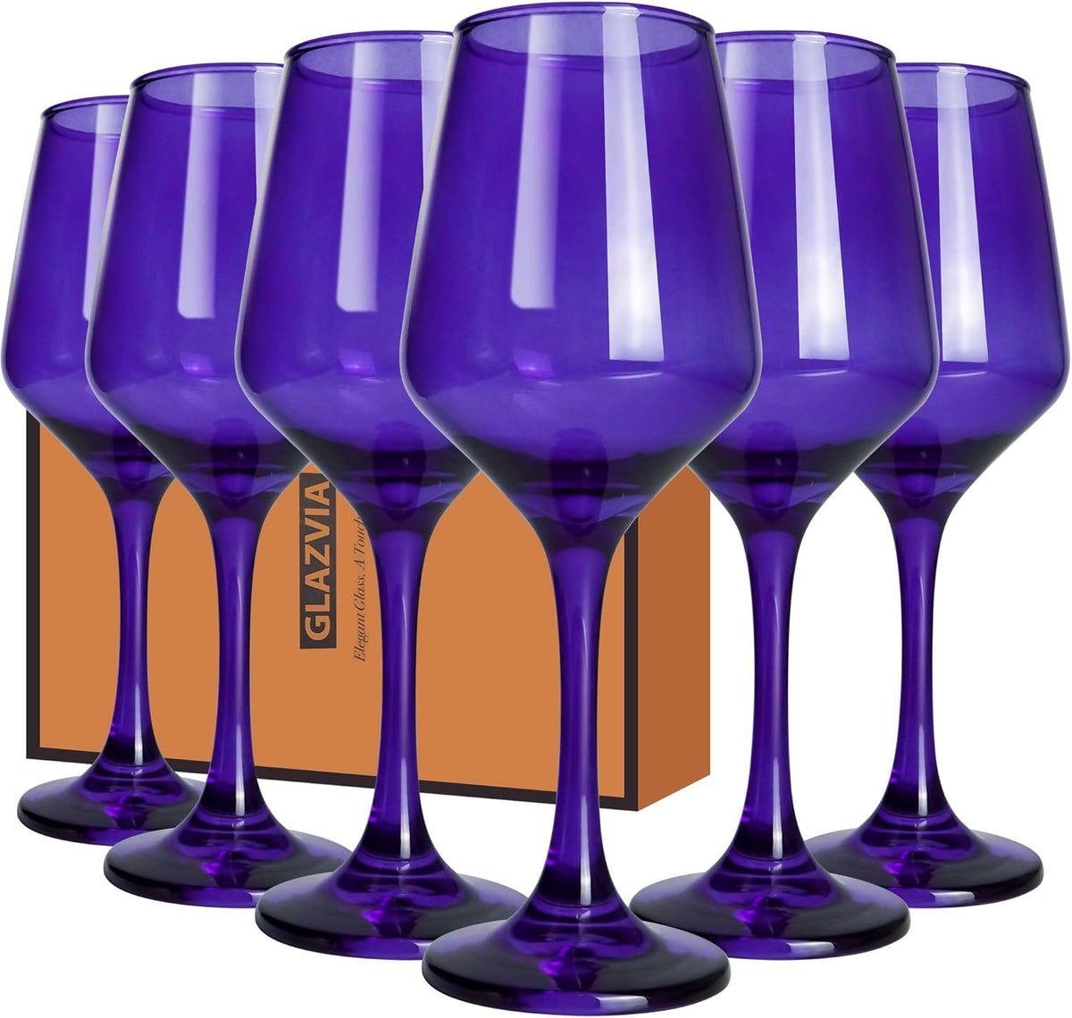 Purple Wine Glasses Set of 6-14oz Long Stem Wine Glass, Pretty Crystal Glassware, Hand Blown