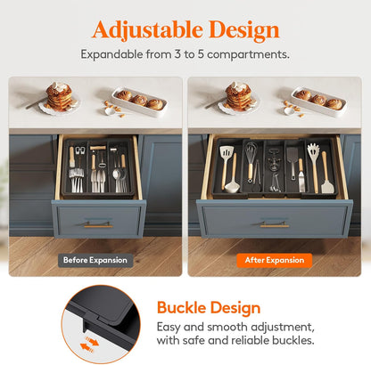 Lifewit Utensil Organizer for Kitchen Drawers, Expandable Cooking Utensil Tray, Adjustable Cutlery