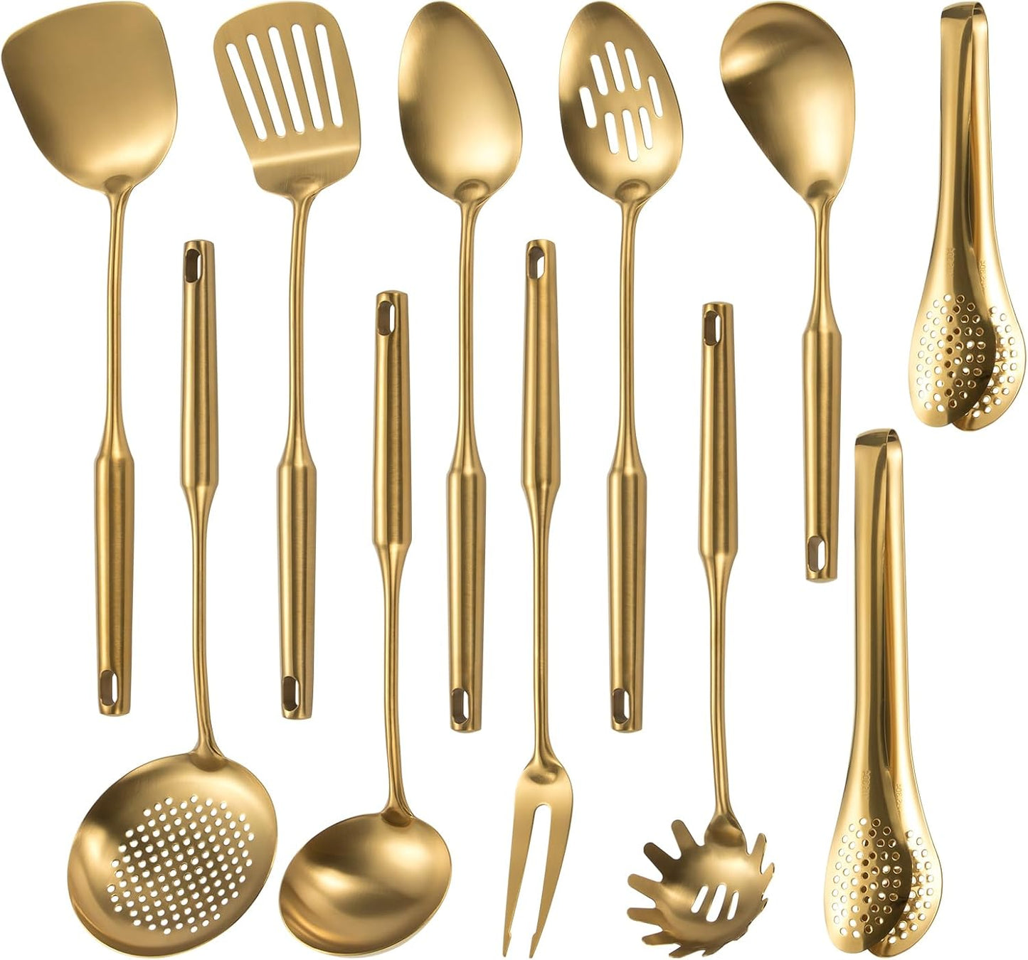 304 Stainlss Steel Matte Kitchen Utensils Set, 11 Pcs Long Metal Cooking Utensil Gadgets Tools Set