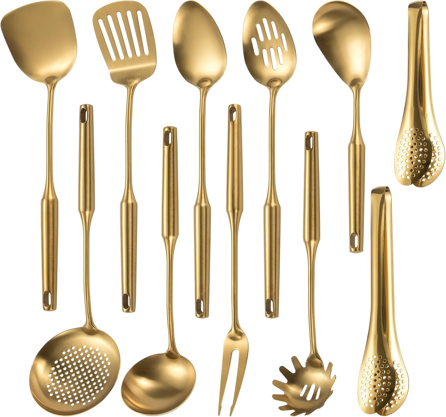 304 Stainlss Steel Matte Kitchen Utensils Set, 11 Pcs Long Metal Cooking Utensil Gadgets Tools Set