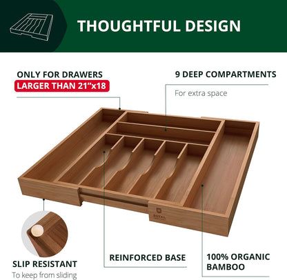 ROYAL CRAFT WOOD Luxury Bamboo Kitchen Drawer Organizer - Silverware Organizer - Utensil Holder and