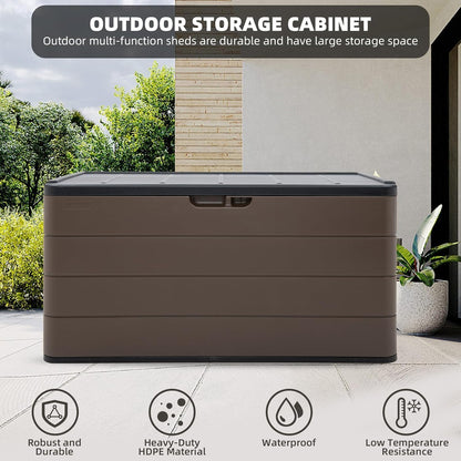 100 Gallon Plus Resin Deck Box, Waterproof Outdoor Storage Bin for Patio Furniture, Pool