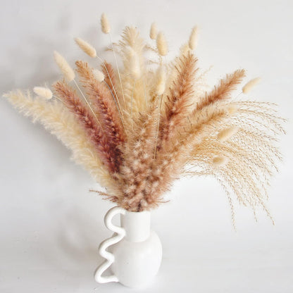 Natural Dried Pampas Grass Decor, 100 PCS Pampas Grass Contains White Bunny Tails Dried Flowers