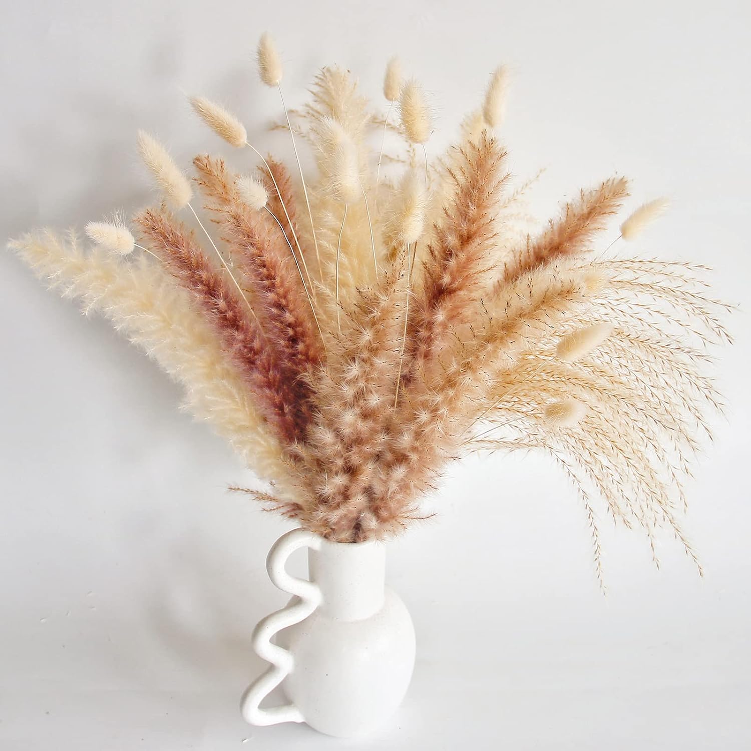 Natural Dried Pampas Grass Decor, 110 PCS Pampas Grass Contains White Bunny Tails Dried Flowers