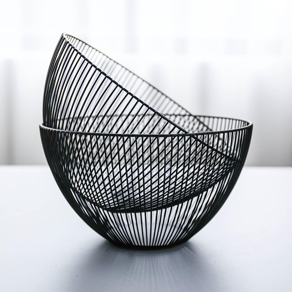 Metal Wire Fruit Basket, Black Fruit Vegetable Bowl for Kitchen Counter, Round Produce Storage