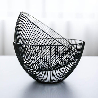 Metal Wire Fruit Basket, Black Fruit Vegetable Bowl for Kitchen Counter, Round Produce Storage