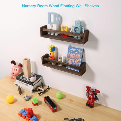 Nursery Book Shelves, Set of 2 Wood Floating Book Shelves for Kids Room, Kitchen Spice Rack, or