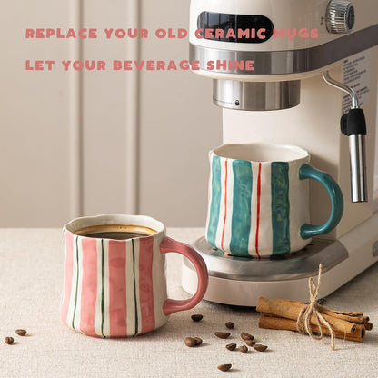 Vibrant Striped Ceramic Coffee Mug - Unique Green Design, 12oz, Microwave & Dishwasher Safe