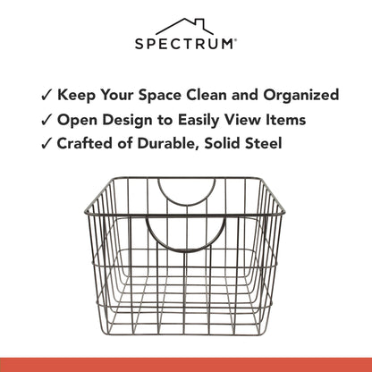 Spectrum Utility Steel Wire Storage Basket for Kitchen Pantry Organization & Closet Shelves with