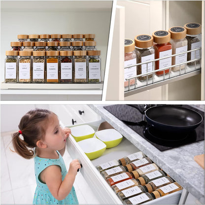 DIMBRAH Spice Jars with Label 24Pcs,Seasoning Containers,Glass Spice Jars with Bamboo Lids,Kitchen
