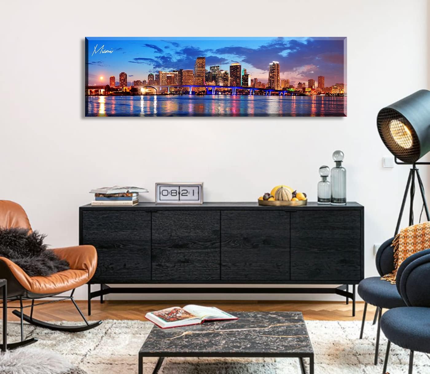 Office Wall Decor Miami Skyline Wall Art Panoramic Cityscape Picture Modern USA City Night View