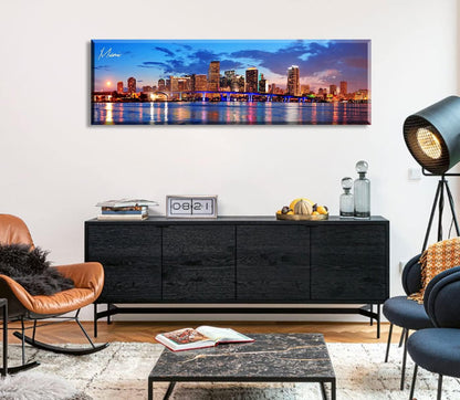 Office Wall Decor Miami Skyline Wall Art Panoramic Cityscape Picture Modern USA City Night View