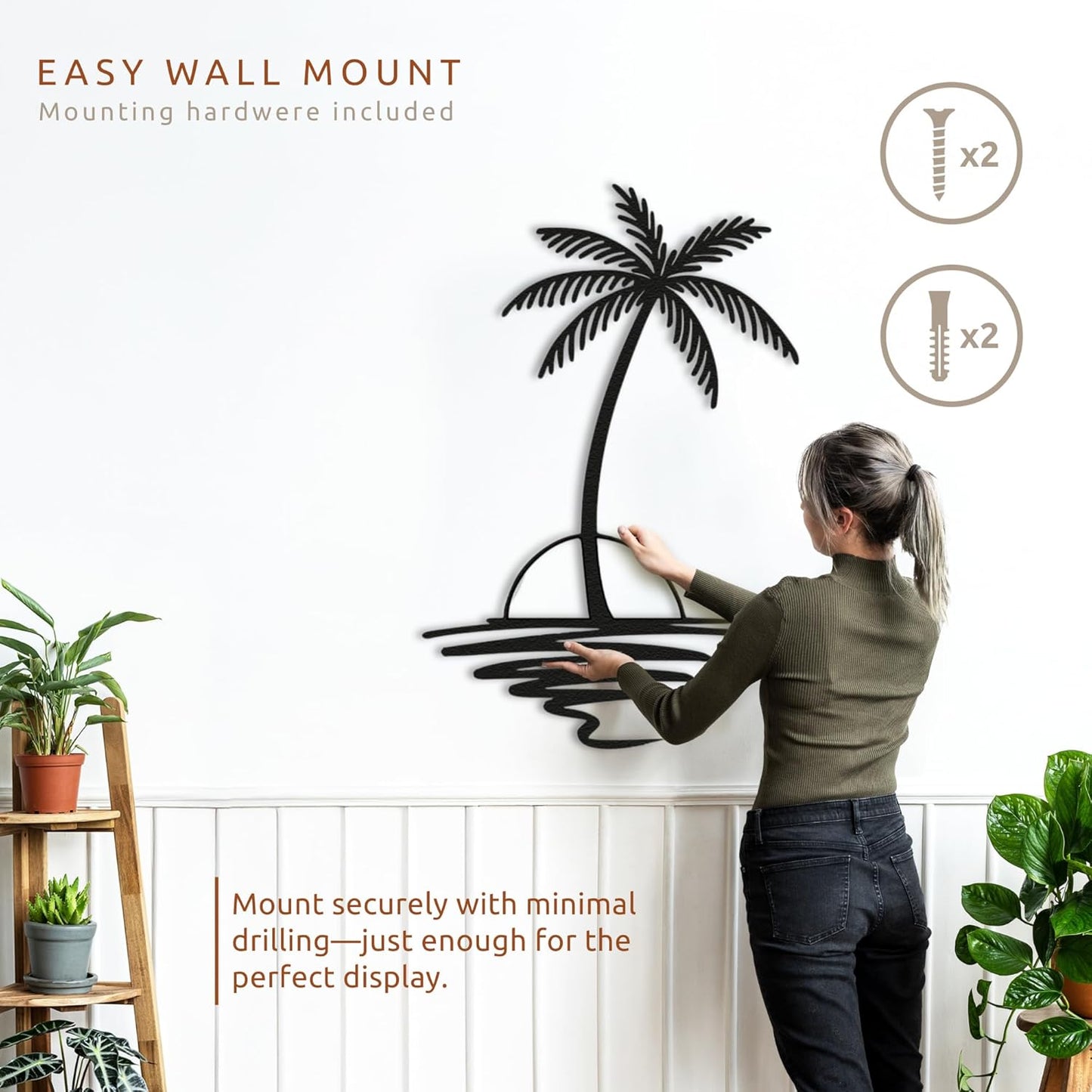 Metal Palm Tree with Sunset Wall Art, Large Outdoor Wall Decor, Tropical Beach Decor for Living