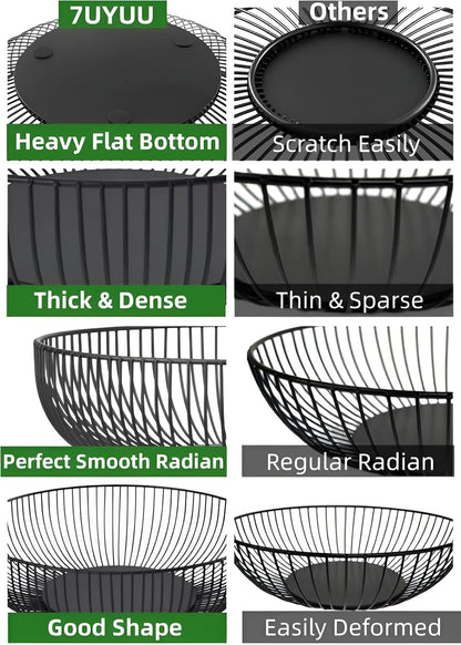 Fruit Bowl for Kitchen Counter, Black Wire Fruit Bowl, Metal Countertop Fruit Basket, 11 Inches