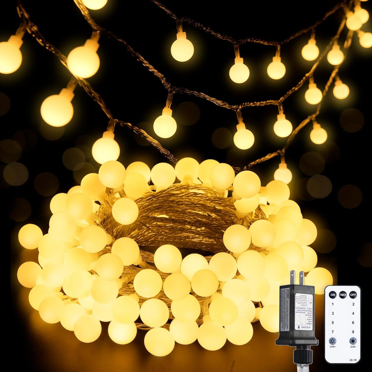 JMEXSUSS 100 LED Connectable Globe String Lights Indoor Bedroom, 33ft Warm White Christmas String