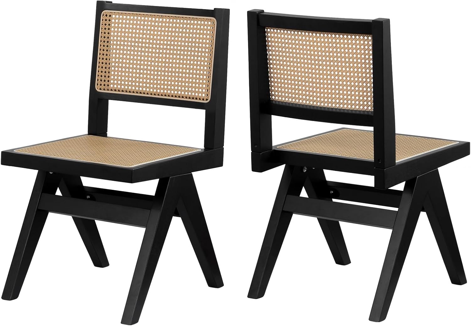 Black Cane Dining Chairs Set of 6, Armless Rattan Kitchen Chairs for Dining Room