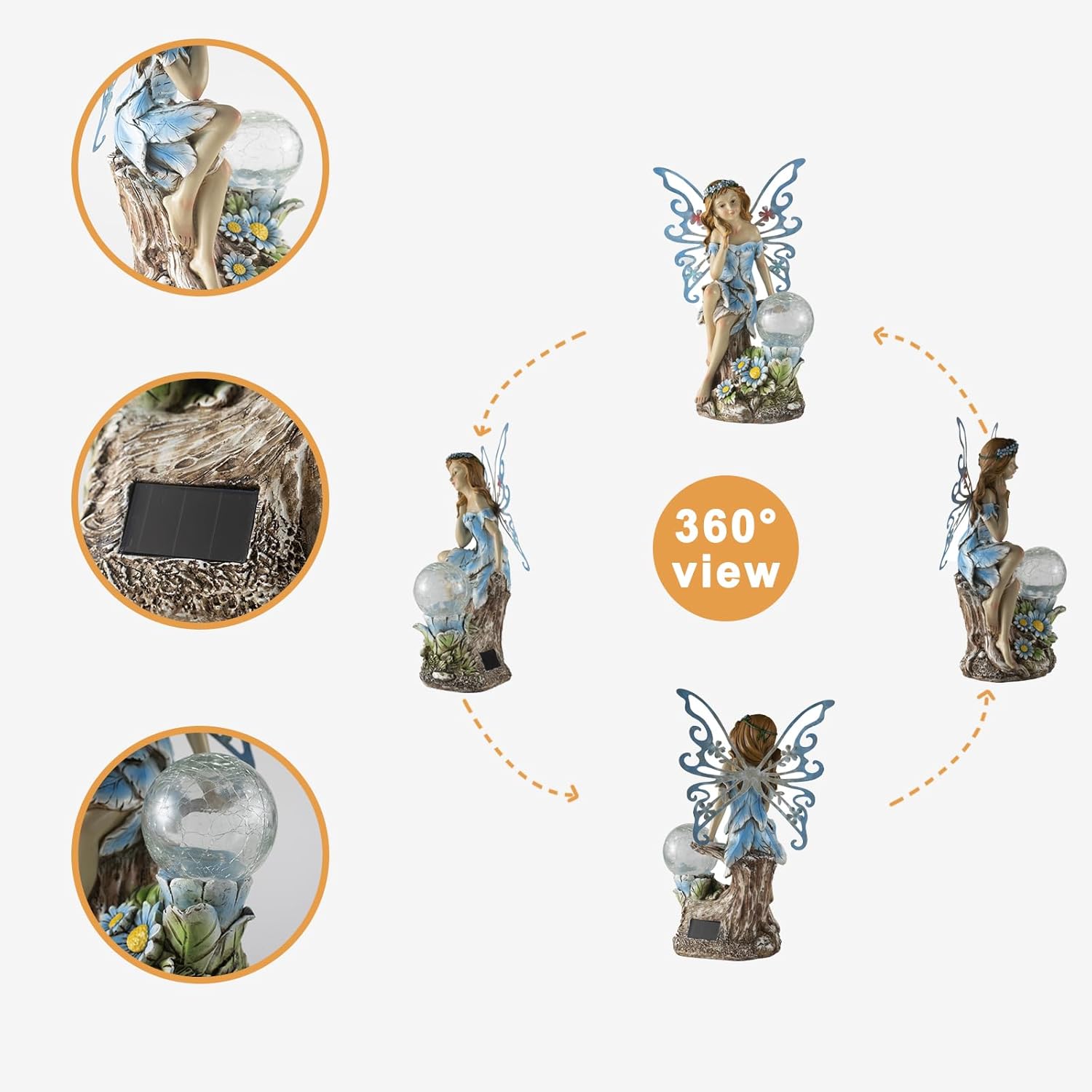 Garden Fairy Decor,Solar Outdoor Statues, Fairy Garden Accessories, Fairy Figurine for Outside