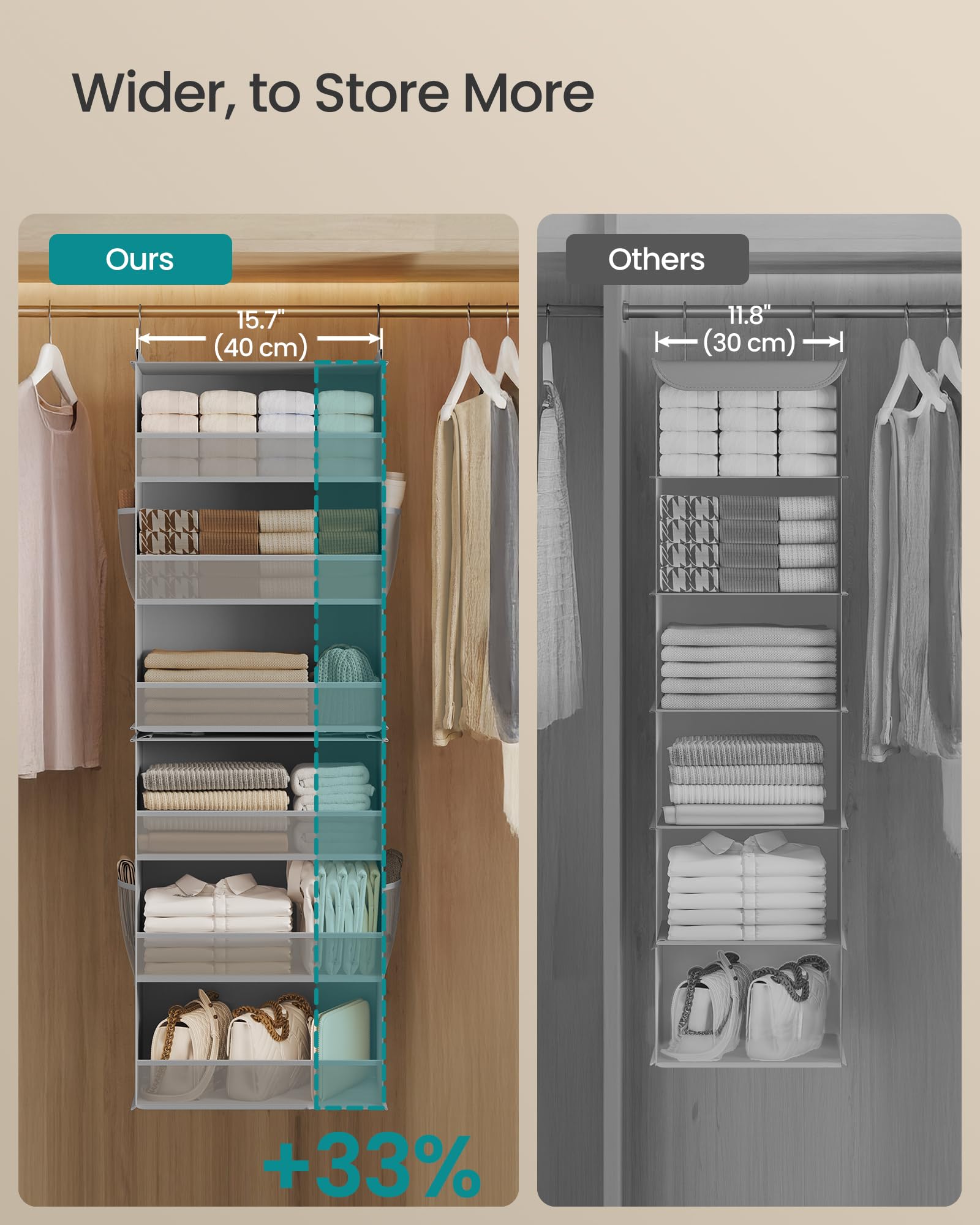 SONGMICS Widended Hanging Closet Organizer and Storage, 6-Tier, Separable