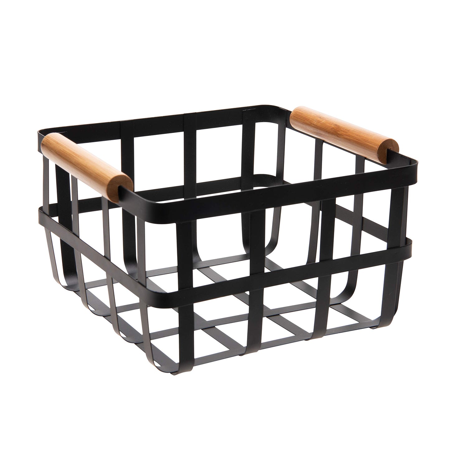 Simplify Square Metal Storage Basket with Bamboo Handles | Medium | Farmhouse Style Wire Basket |