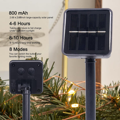 Solar String Lights for Outside,2Pack 66FT 200 LEDs Solar Fairy Lights,Waterproof 8 Modes Button