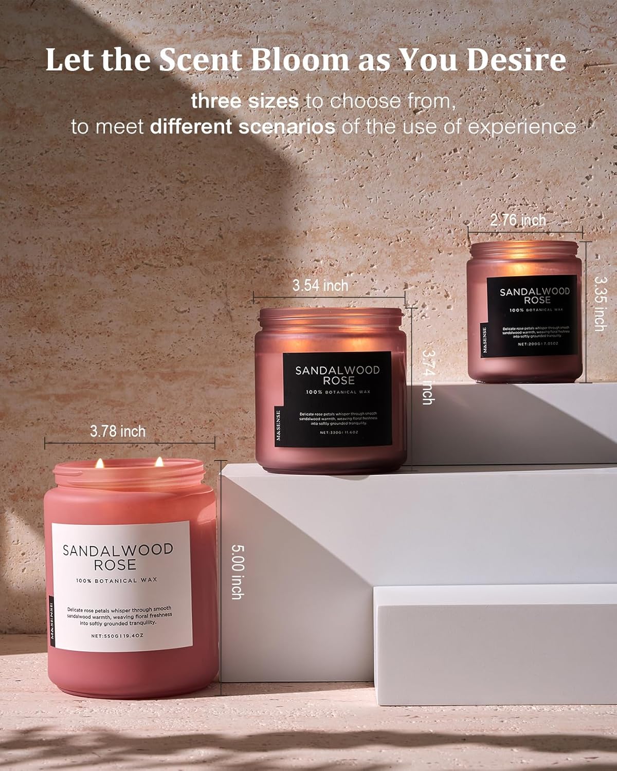 M&SENSE Sandalwood Rose Scented Candle 19.4oz 110 Hours Long Lasting Burn Natural Soy Wax Strong