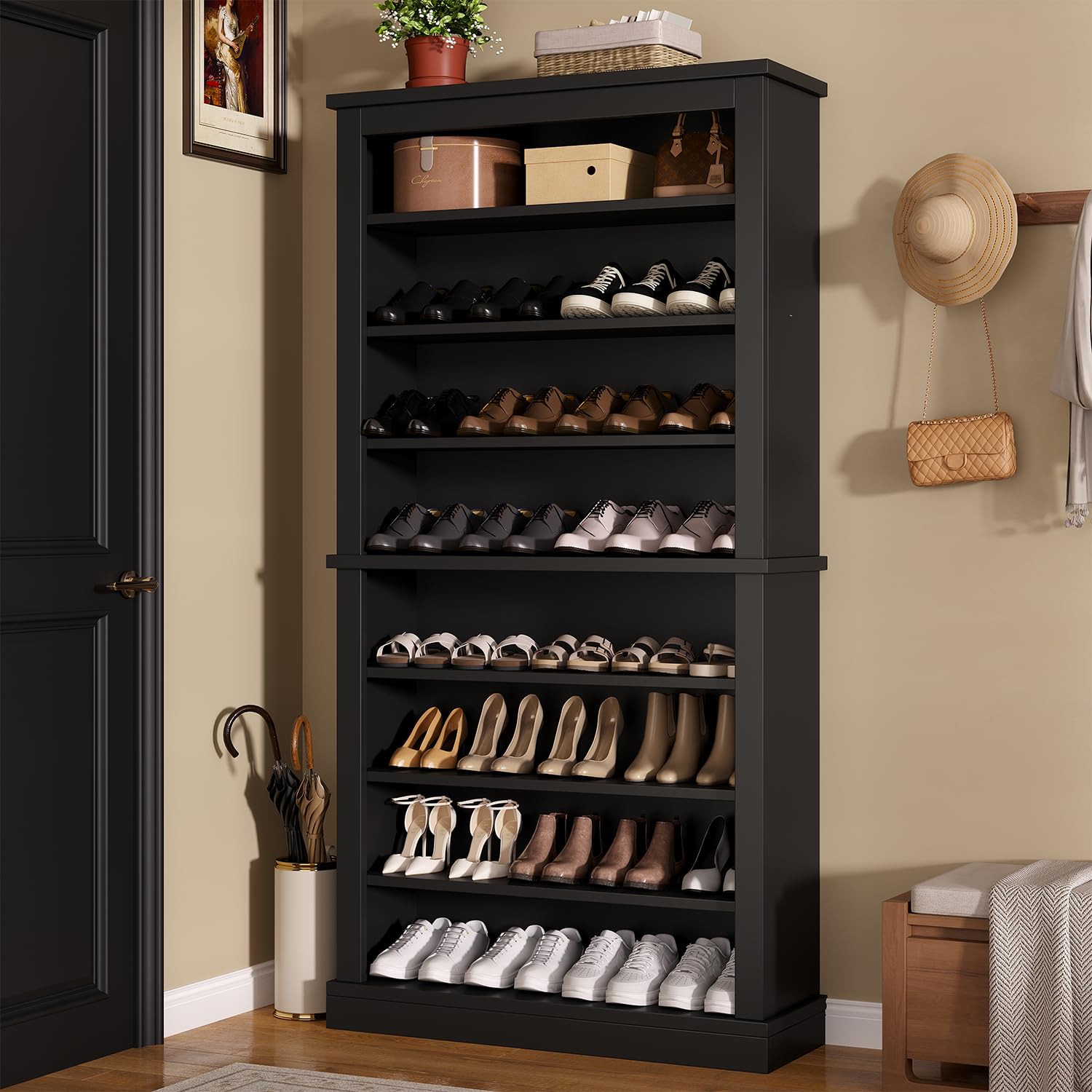 knoworld Freestanding Shoe Cabinet, Holds 40-45 Pairs, 71 Inch Tall 9-Tier Shoe Rack with