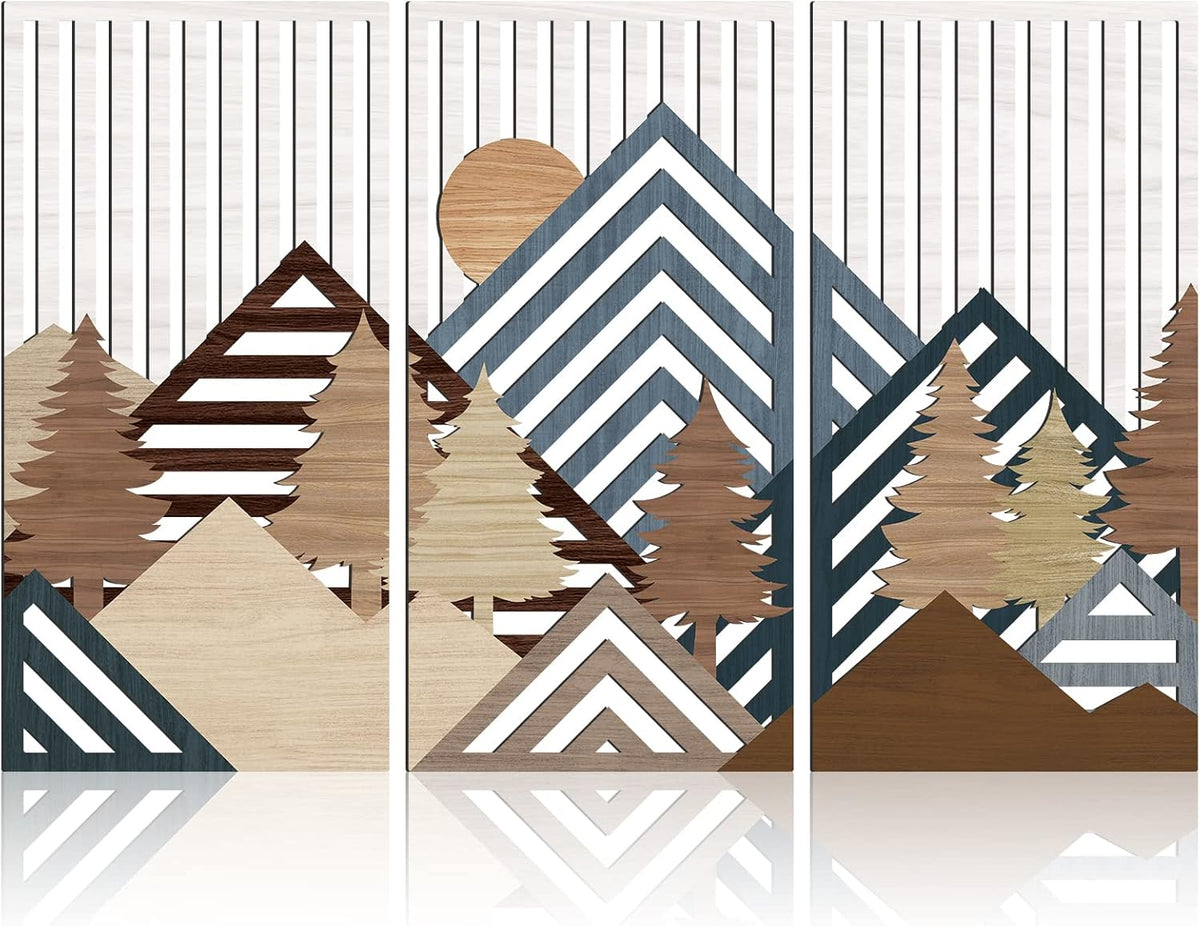 IARTTOP Abstract Mountain Wood Wall Art Large geometric Forest Pine Trees Wooden Wall Decor Boho