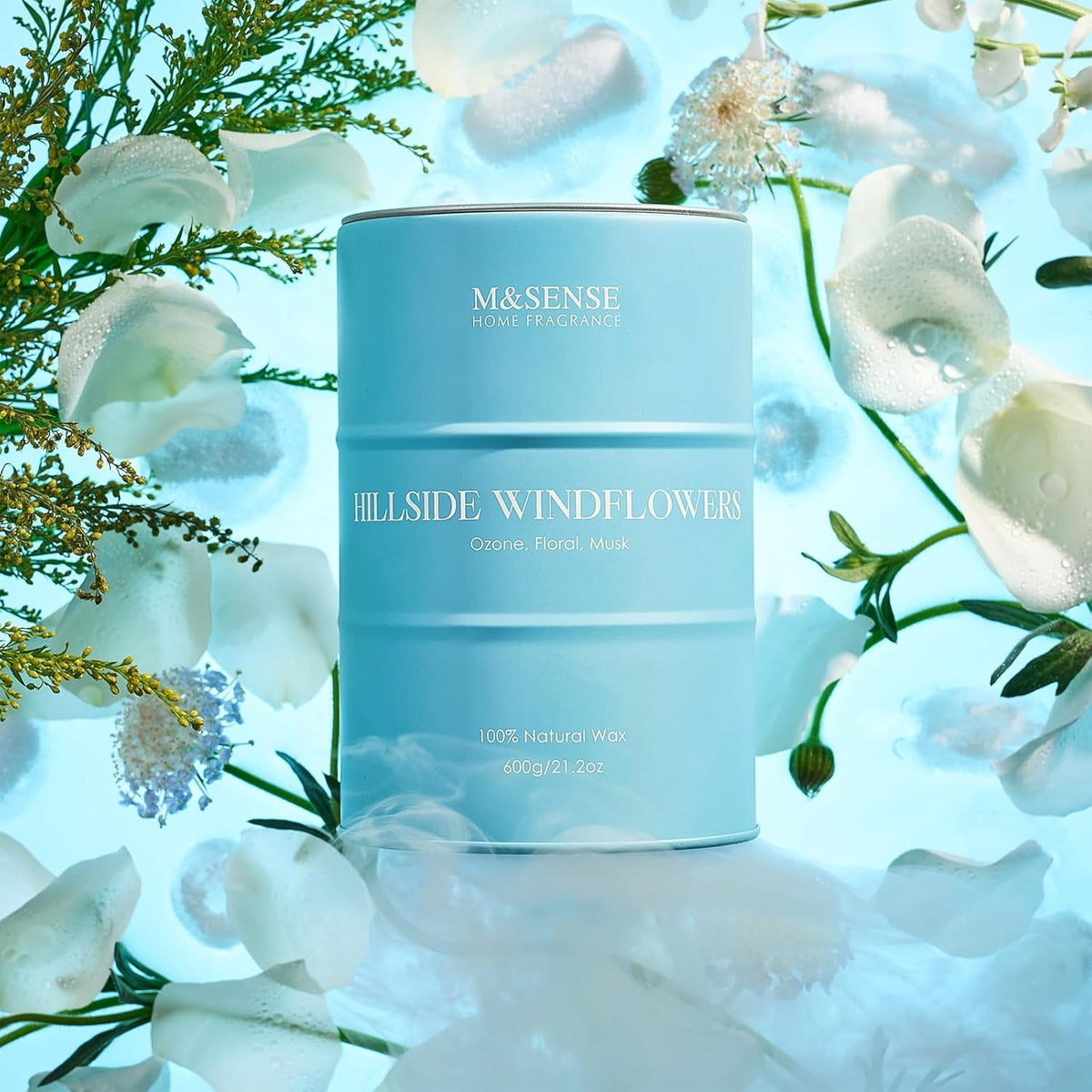 M&SENSE White Flowers Large Natural Scented Candle, 120 Hours Long Lasting Soy Candle 21.2oz