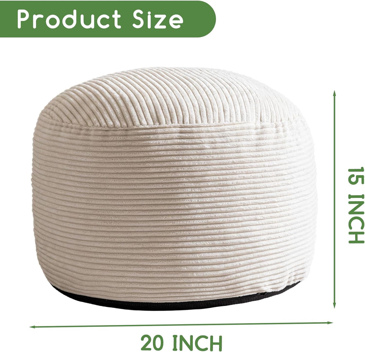 HIGOGOGO Round Stuffed Pouf Ottoman, Corduroy Poufs with Foam Chunk Filling, Furry and Fluffy Pouf