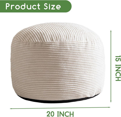 HIGOGOGO Round Stuffed Pouf Ottoman, Corduroy Poufs with Foam Chunk Filling, Furry and Fluffy Pouf