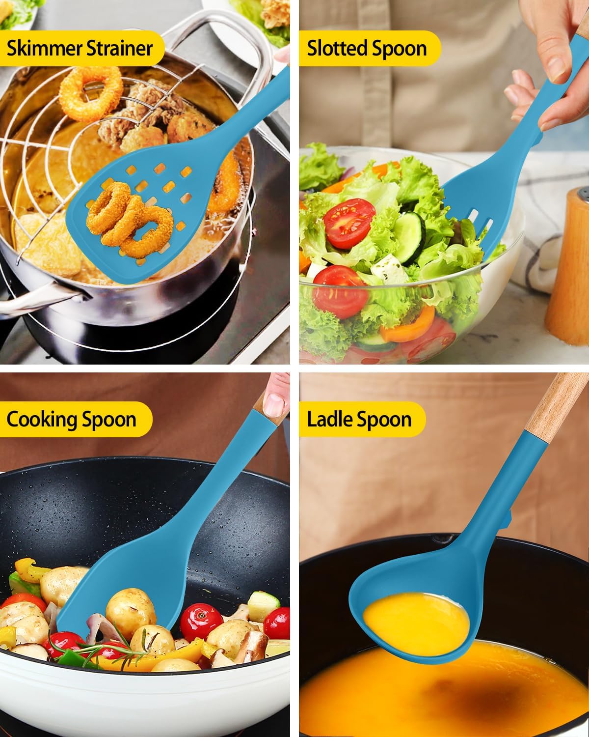 Silicone Kitchen Utensil Set for Non Stick Cookware, 7 Pcs Heat Resistant Cooking Utensils with